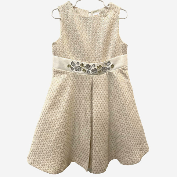 Gymboree Other - Gymboree Holiday Dress Sz 6 Silver | Gold Rhinestones Shiny Gold | Cream Fabric